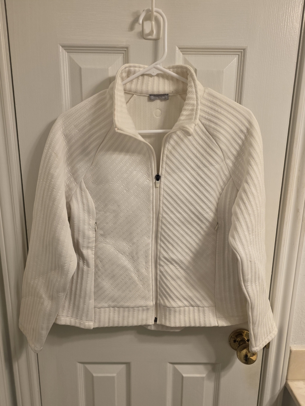 Talbots Cream Quilted Zip-Up Bomber Jacket